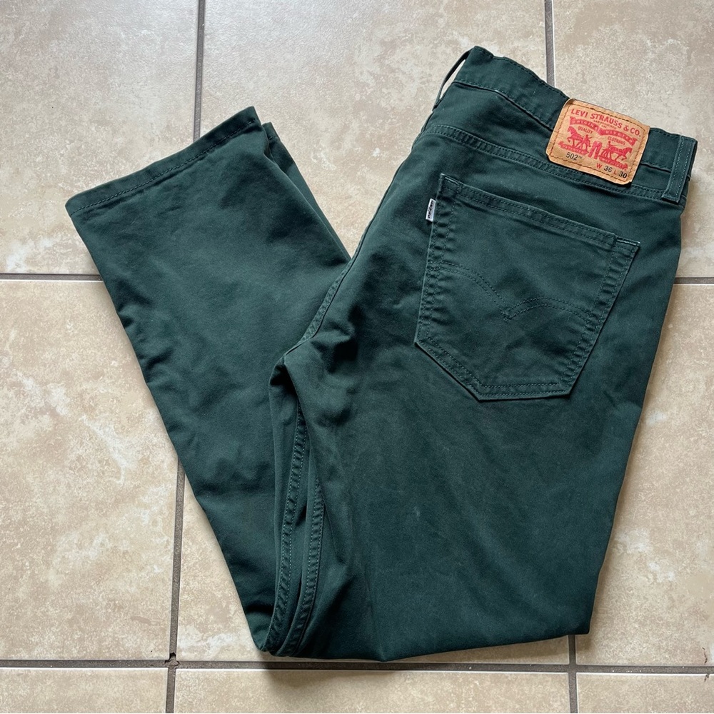 Levi's 502 Mens Jeans 36X30 Green Denim Performance Cotton Polyester Logo